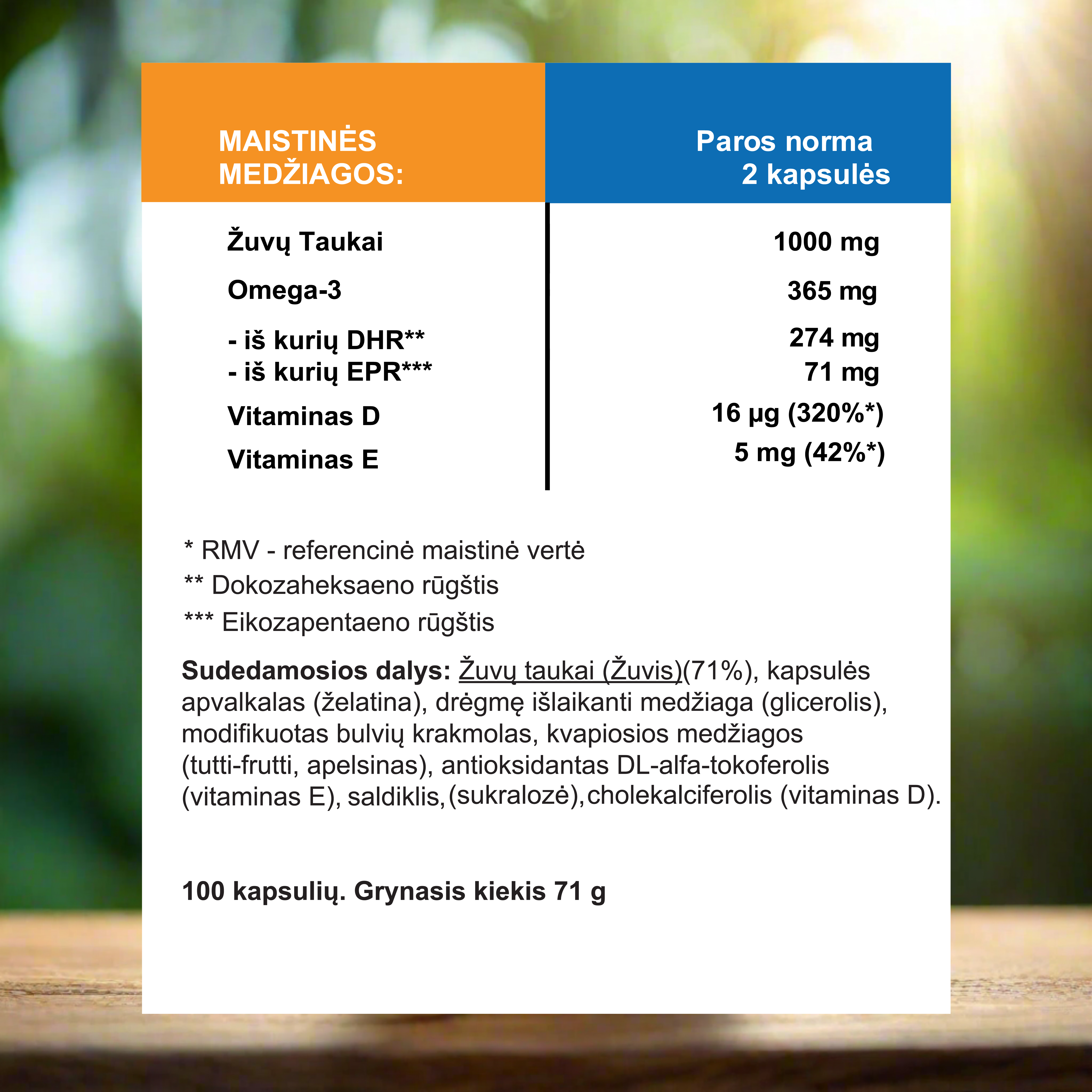 Omega-3 for Children + Vitamin D3 and E, 100 capsules