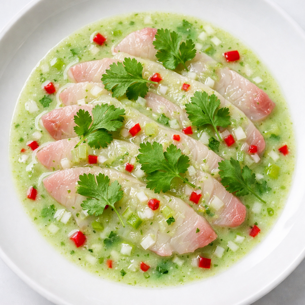 Leche de tigre padažas baltos žuvies ceviche