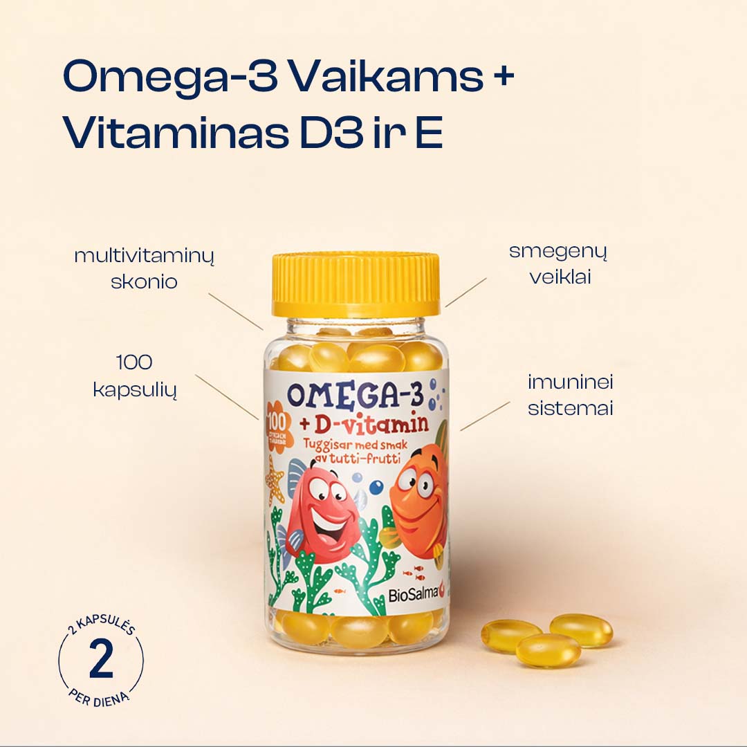 Omega-3 for Children + Vitamin D3 and E, 100 capsules