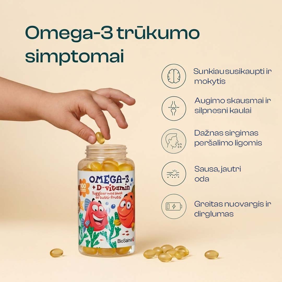 Omega-3 for Children + Vitamin D3 and E, 100 capsules