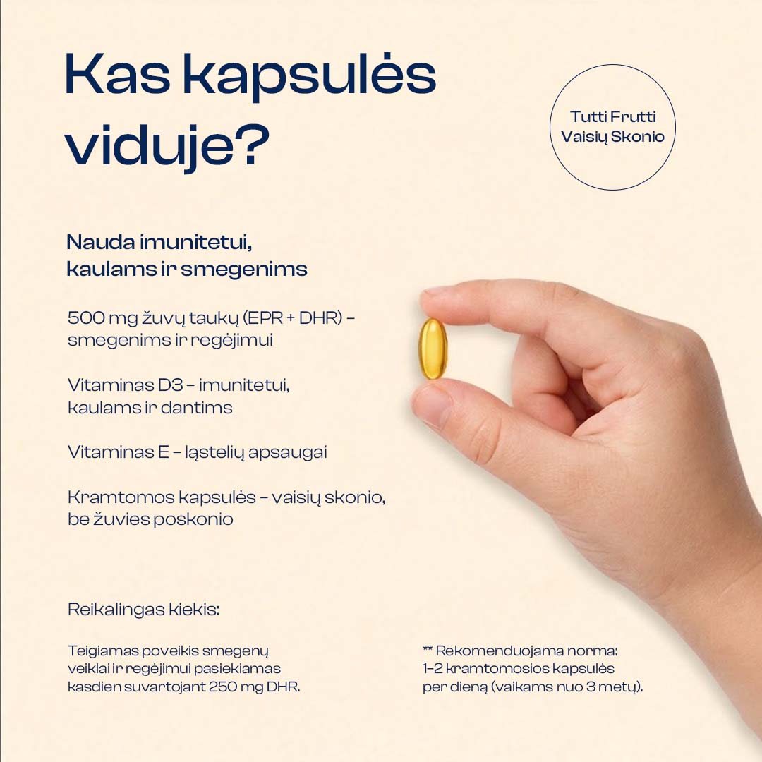 Omega-3 for Children + Vitamin D3 and E, 100 capsules