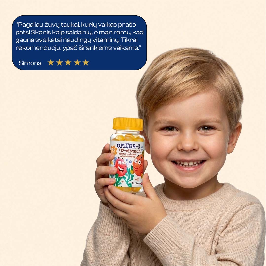 Omega-3 for Children + Vitamin D3 and E, 100 capsules