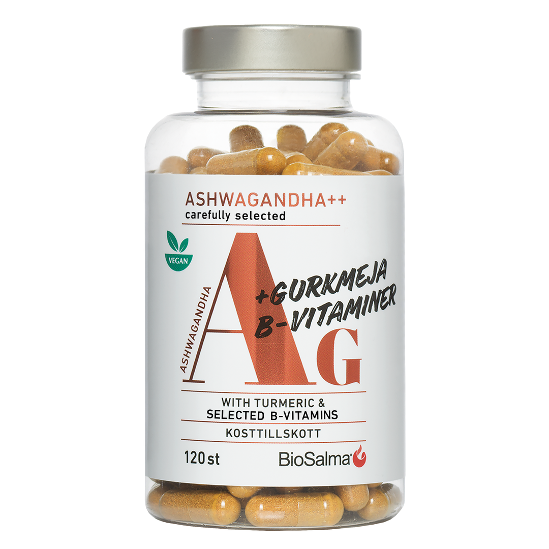 Ašvaganda su ciberžole ir B vitaminais - natūralus adaptogenas stresui ir nerimui mažinti, 120 kapsulių