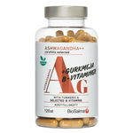 Ašvaganda su ciberžole ir B vitaminais - natūralus adaptogenas stresui ir nerimui mažinti, 120 kapsulių