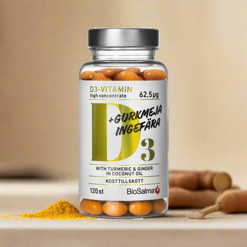 Vitamin D3 with extracts of turmeric, ginger and black pepper, 120 capsules
