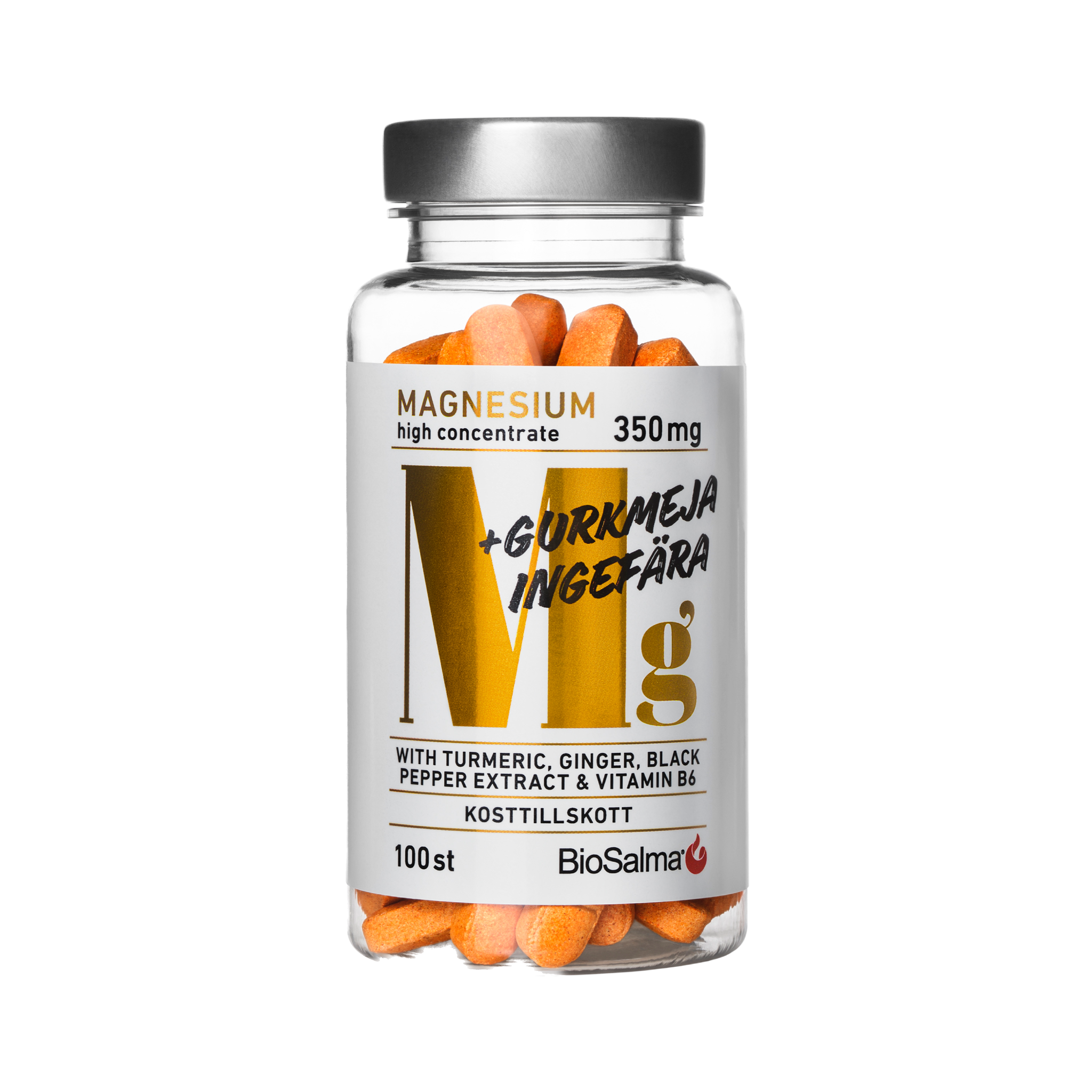 Magnesium with extracts of turmeric, ginger and black pepper, 100 tablets