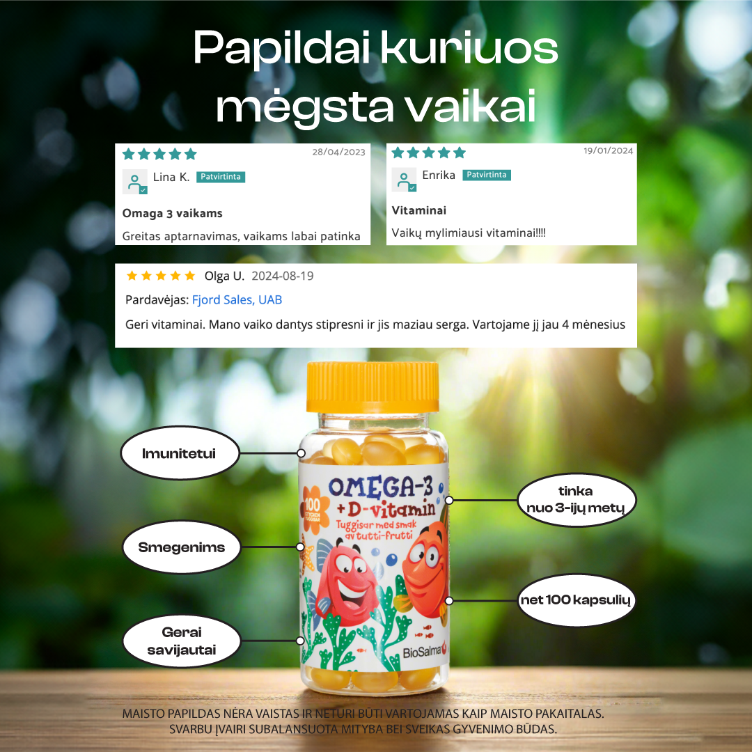 Omega-3 for Children + Vitamin D3 and E, 100 capsules