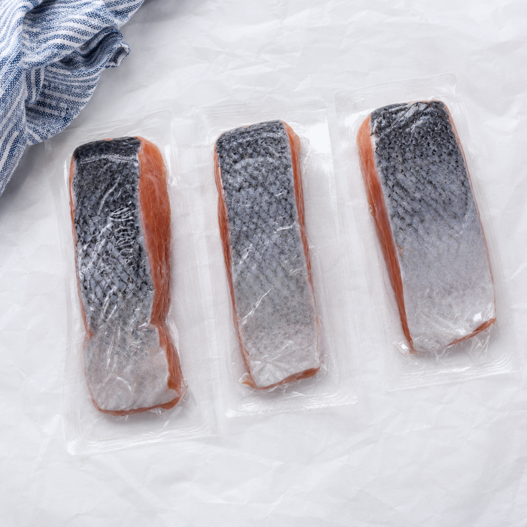 Atlantinės lašišos filė su oda, premium, 125g